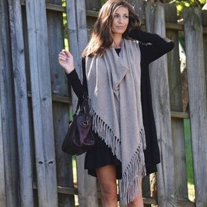 (New) Garnet Hill Grey Cashmere Fringed Ruana